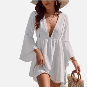 Womens Blooming Jelly V Neck Chiffon Swimsuit Beach Bikini Cover Up Dress